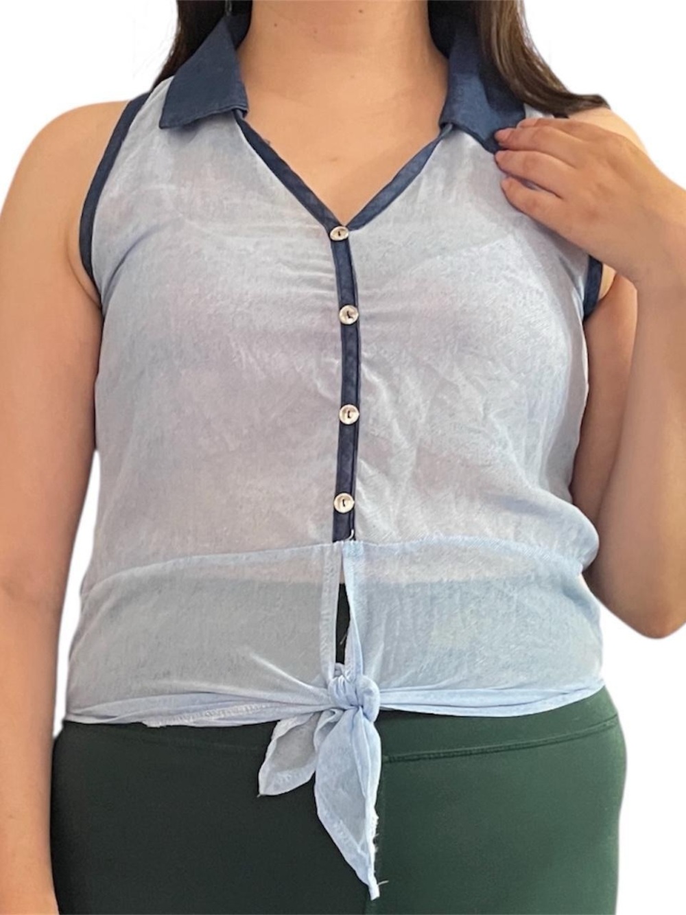 Vintage Blue tie front top.